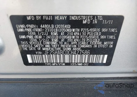 2012 Subaru Forester 2.5X z USA, uszkodzony, nr VIN JF2SHABC0CH427586